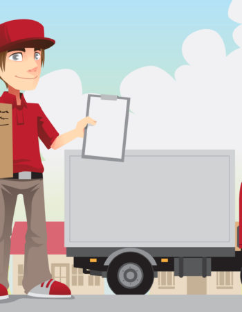 A vector illustration of a delivery person delivering a package