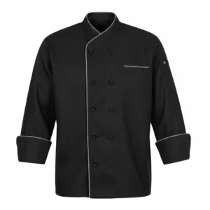 Chefs Coat Full w Button Black  2